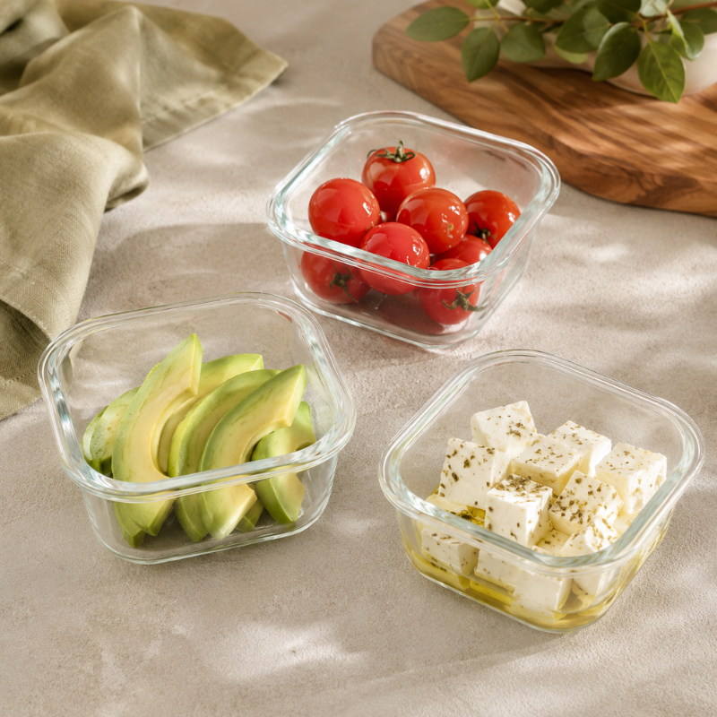 520ml Square Glass Food Storage Container with Lid Microwave Freezer Dishwasher Friendly