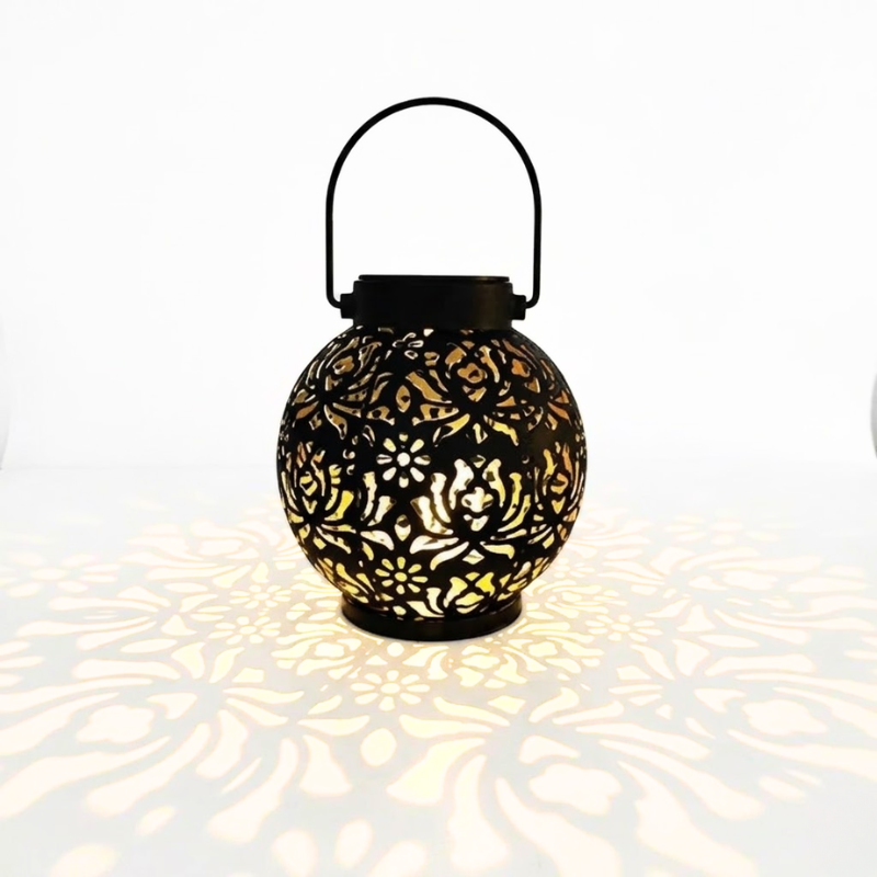 Solar Hanging Iron Lantern Light Warm White Projection Outdoor Garden Decor Lamp