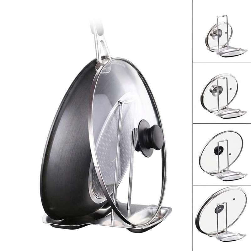 Stainless Steel Pot Lid Rack Detachable Kitchen Organizer Pan Cover Holder Spoon Spatula Stand