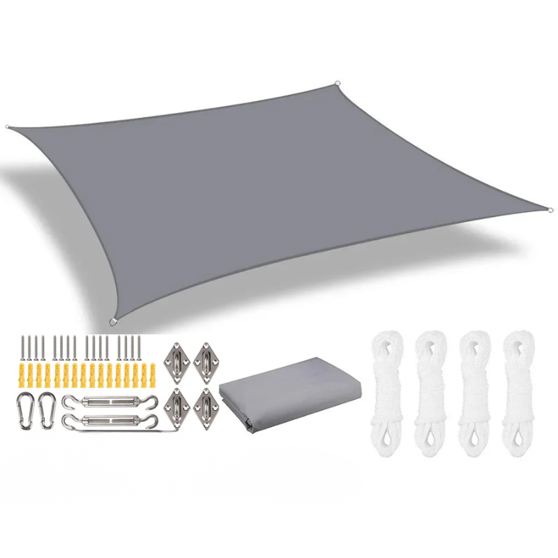 Waterproof Sun Shade Sail Light Gray 3 × 4 m Rectangle Canopy with 24 Piece Mounting Hardware Kit