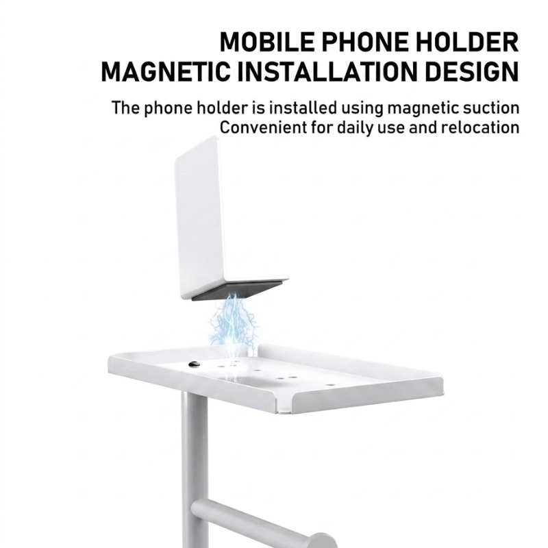 Floor Standing Toilet Paper Holder Stand with Brush and Phone Shelf Storage Rack White