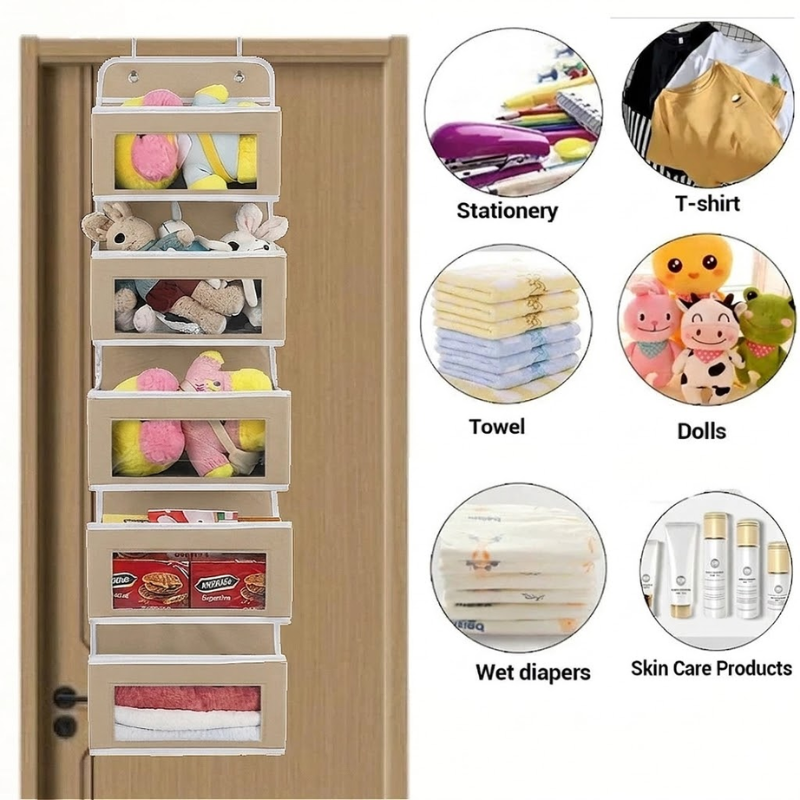 5 Shelf Beige Hanging Storage Organizer Over Door 5 Pocket Rack