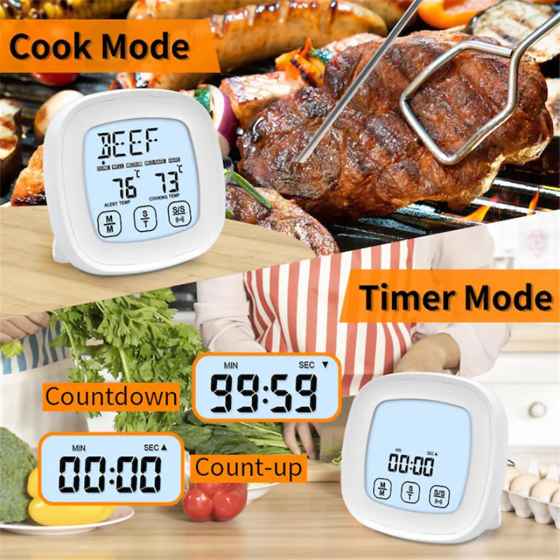 Digital Food Thermometer with Temperature Alert for BBQ Grill Oven and Cooking