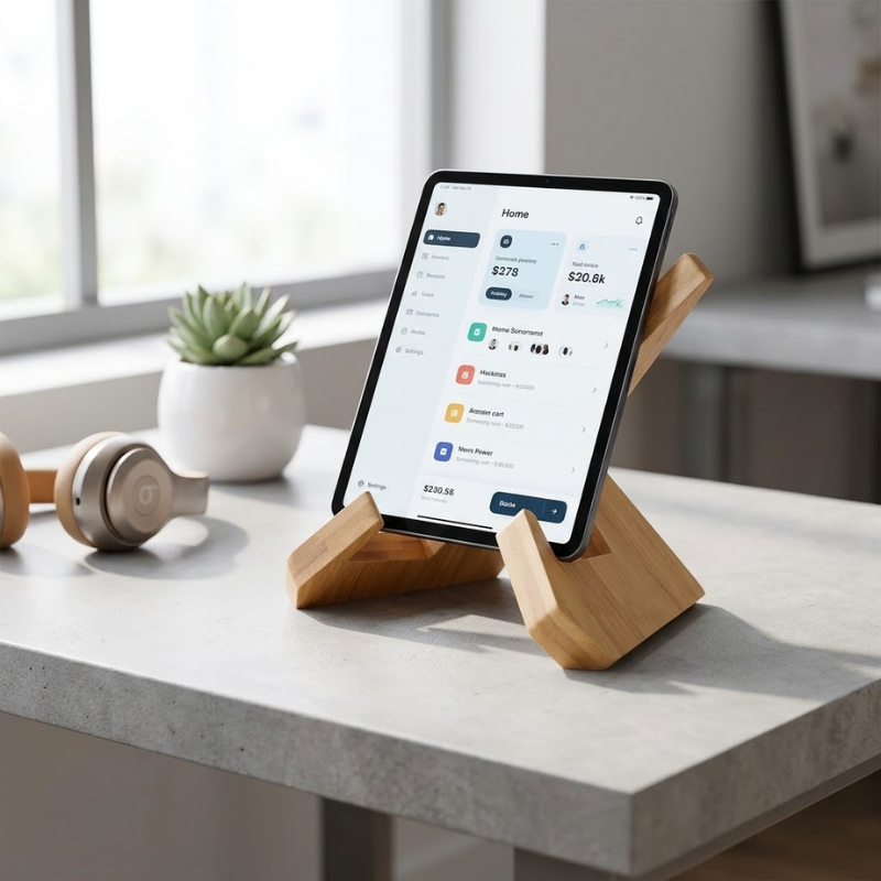 Light Brown Wooden Cookbook Stand Foldable Book Tablet and Record Display Holder