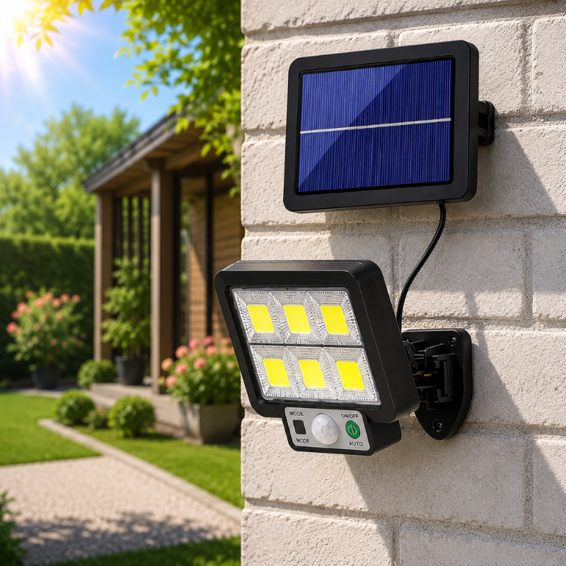 72 COB Solar Wall Light Split Panel Motion Sensor Waterproof Outdoor Lamp with Remote