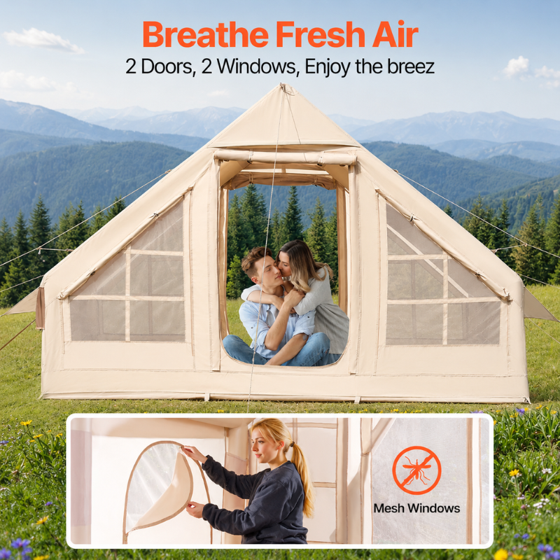 Inflatable Camping Tent with Hand Pump 3-4 Person Portable Oxford Outdoor Air Tent with Storage Bag