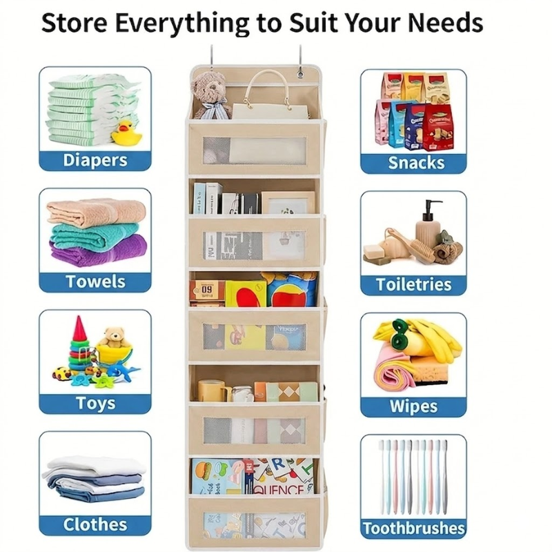 5 Shelf Beige Hanging Storage Organizer Over Door 5 Pocket Rack