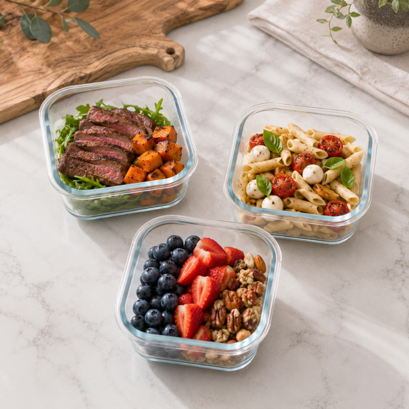 800ml Square Glass Food Storage Container with Lid Microwave Freezer Dishwasher Friendly
