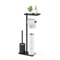 Floor Standing Toilet Paper Holder Stand with Brush Storage Bathroom Rack Black
