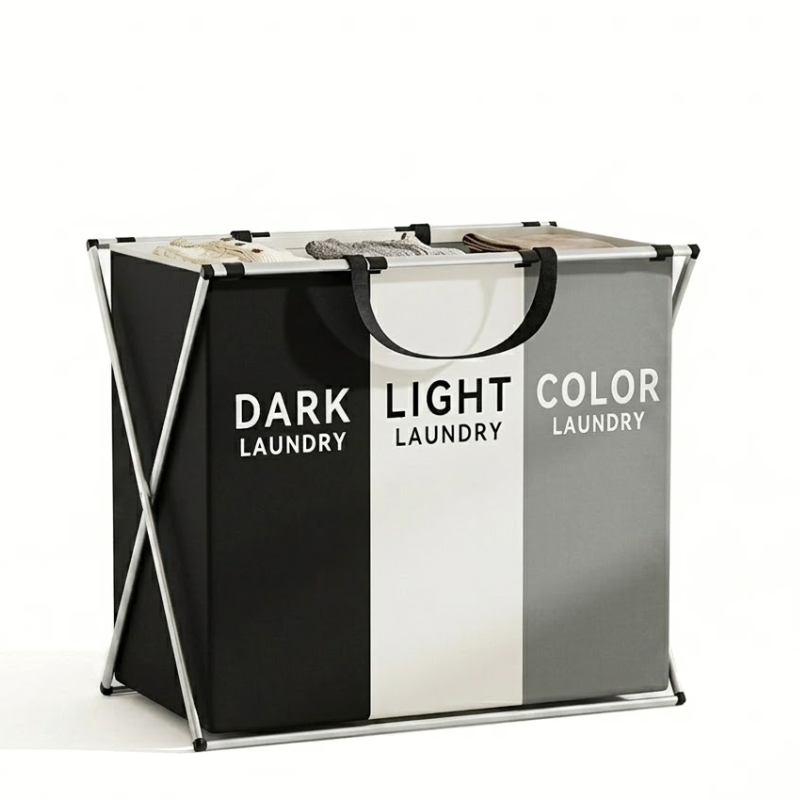 Triple Grid Foldable X-Frame Laundry Hamper Clothes Sorter Basket with Handles