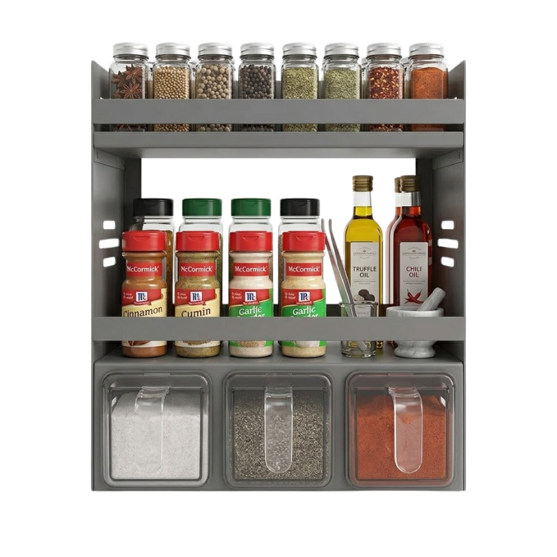 Multi Layer Kitchen Spice Rack Organizer with Storage Containers and Countertop Shelf 25.9cm