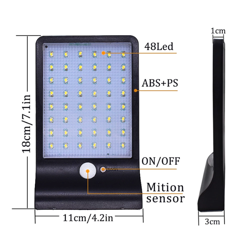 48 LED Solar Powered Wall Light with Motion Sensor Remote Control IP65 Waterproof with Pole