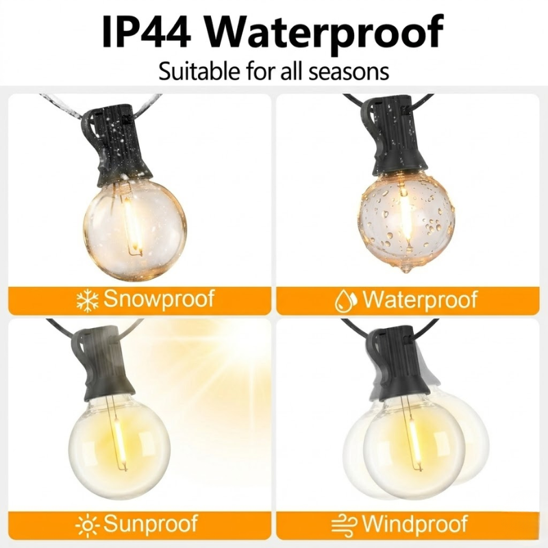 G40 Solar Globe String Lights 25FT 7.6m 10 Bulb Warm White Outdoor Patio Garden Lights