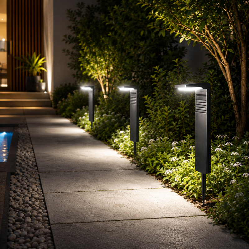 2 Piece Solar Powered Garden Pathway Light Waterproof Outdoor Landscape Lawn Light White