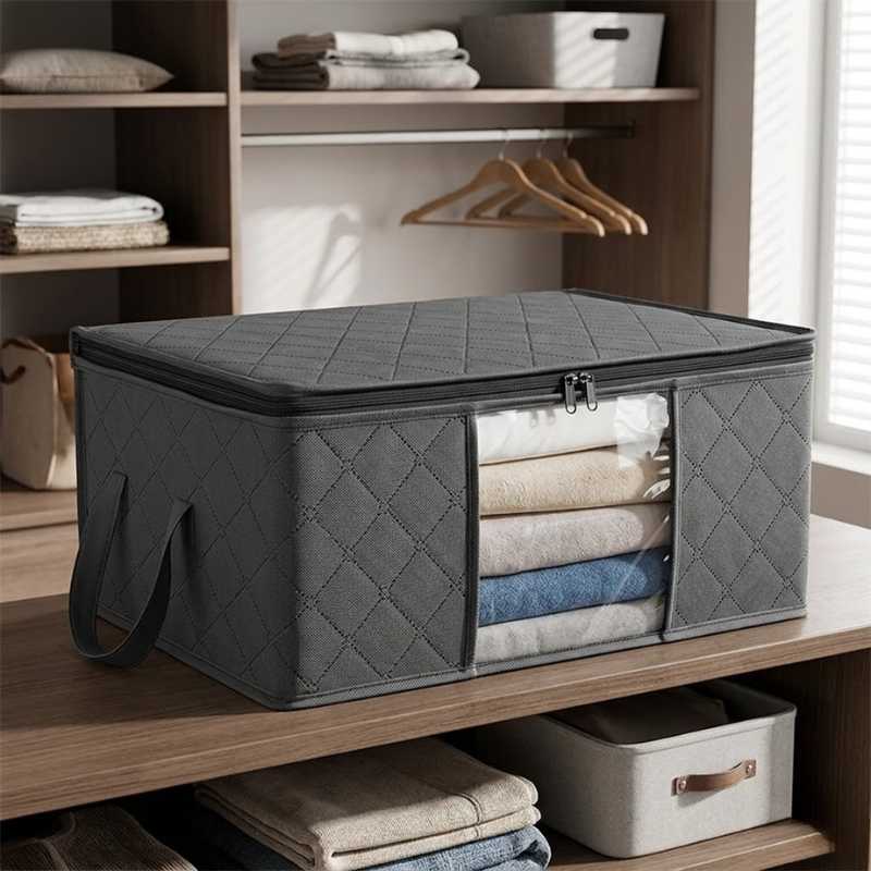 1 Piece 90L Foldable Storage Bag Clothes Blanket Organizer 60x43x35cm with Handle
