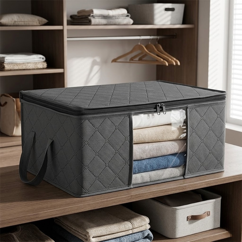 1 Piece 90L Foldable Storage Bag Clothes Blanket Organizer 60x43x35cm with Handle