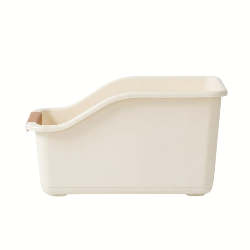 2 Piece Curved Plastic Storage Bins Beige Multipurpose Home Organizer Boxes