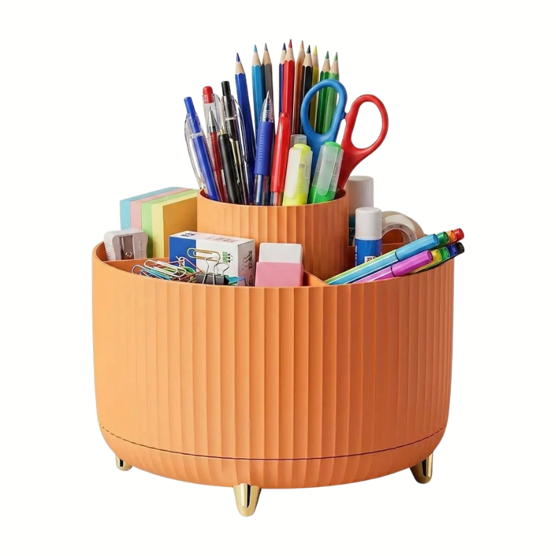 360° Rotating Makeup Organizer Storage Box Cosmetic Brush Holder Lipstick Jewelry Container Orange