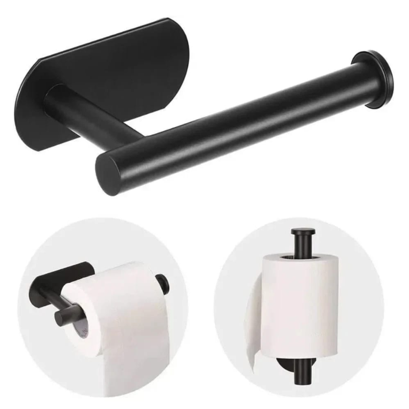Black Kitchen Paper Towel Holder Adhesive Wall Mounted Tissue Roll Rack