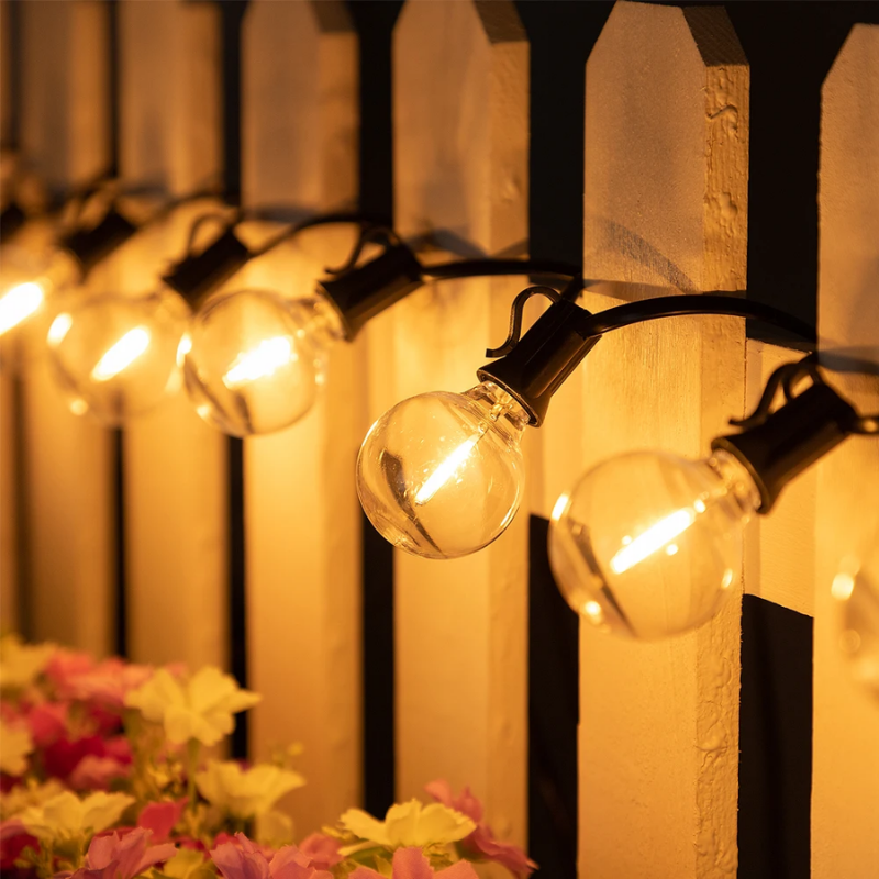G40 Solar Globe String Lights 25FT 7.6m 10 Bulb Warm White Outdoor Patio Garden Lights