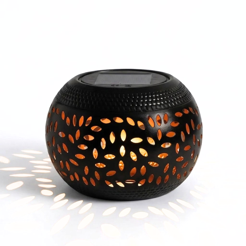 Black Solar Garden Light Decorative Hollow Pattern Outdoor LED Landscape Lamp Waterproof Warm White