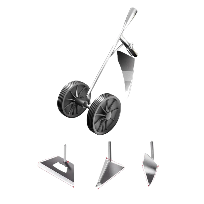3 Piece Push Garden Hoe Set Hand-Pushed Wheeled Cultivator with Hollow Hoe Triangular and Eccentric Plow Blades