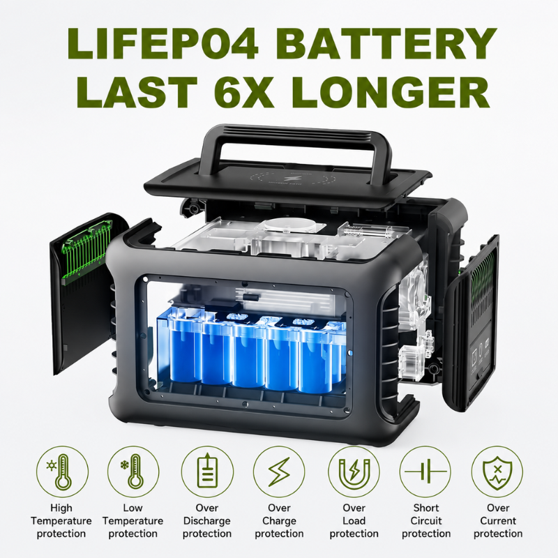Portable Power Station 299Wh LiFePO4 Battery 600W Outdoor Backup Generator with AC USB-C and Wireless Charging
