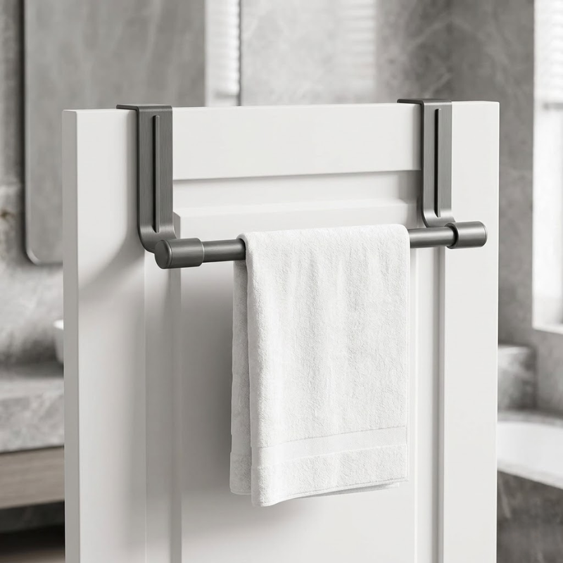 23CM Gray Over Cabinet Towel Rack Stainless Steel Dishcloth Holder Hanging Rack