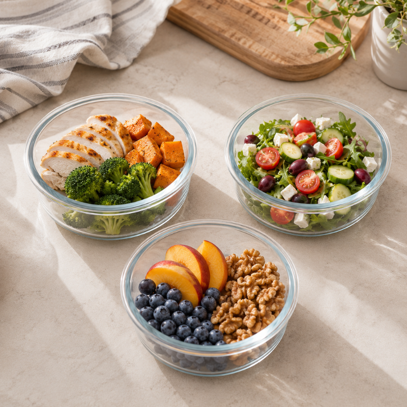 950ml Round Glass Food Storage Container with Lid Microwave Freezer Dishwasher Friendly