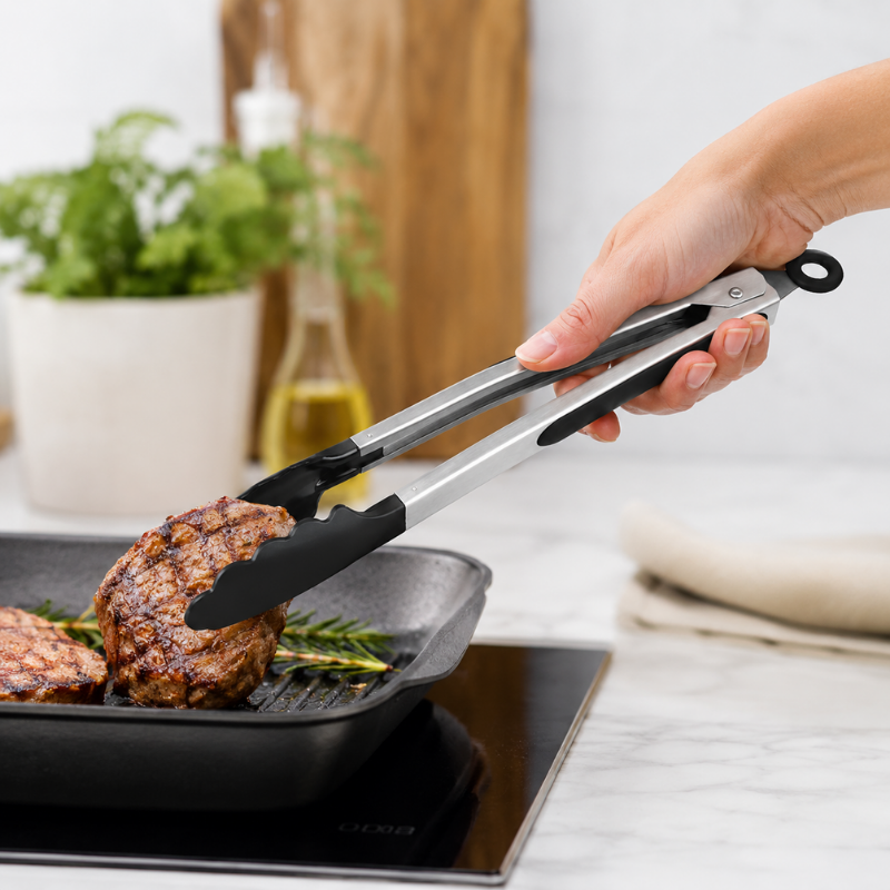27cm Stainless Steel BBQ Tongs Kitchen Food Clip for Grilling Serving