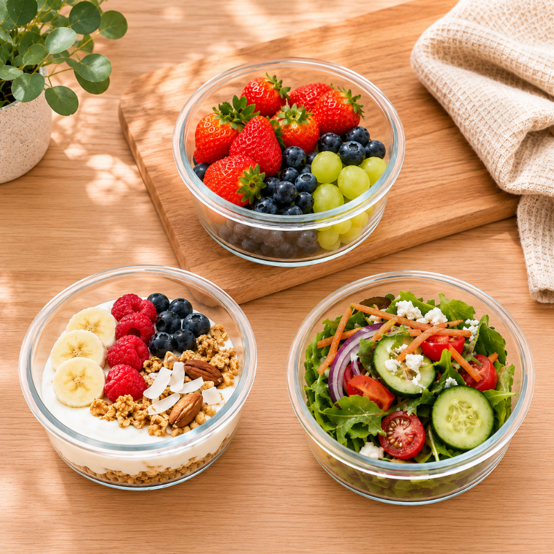 420ml Round Glass Food Storage Container with Lid Microwave Freezer Dishwasher Friendly