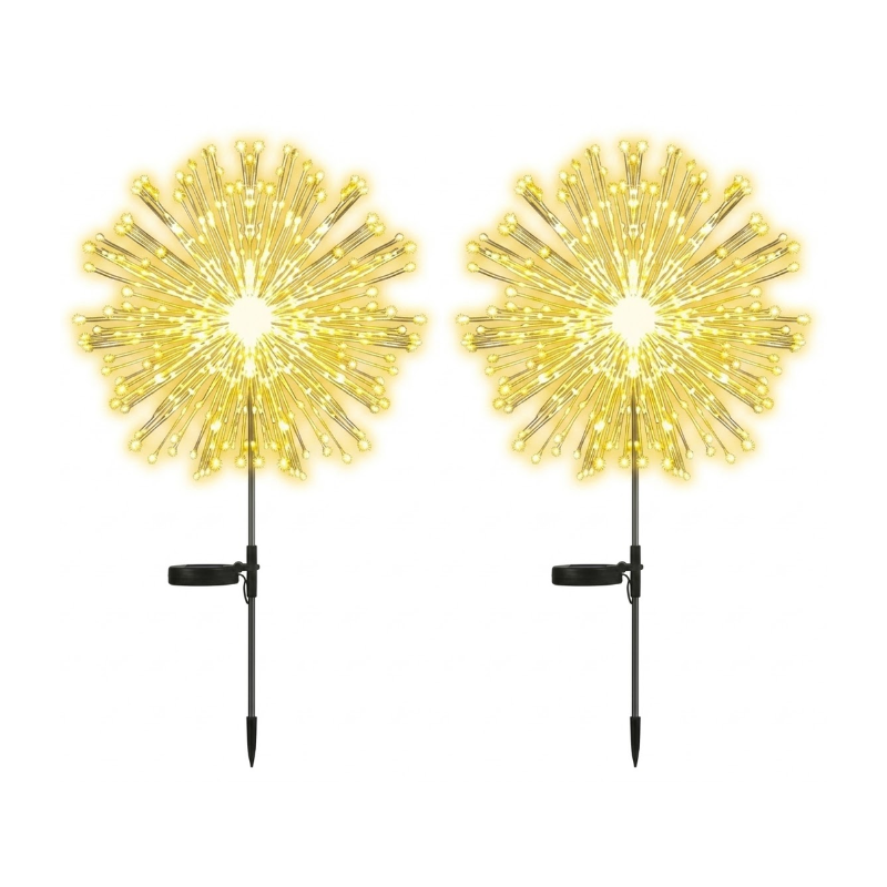 2 Piece Solar Firework Lights 150 LED Warm White Waterproof Garden Stake Light for Outdoor Decoration