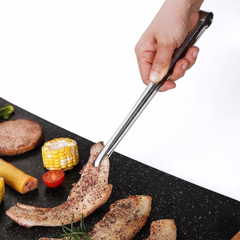 Small Stainless Steel BBQ Tongs Non-Slip Food Clip Kitchen Grill Serving Tool