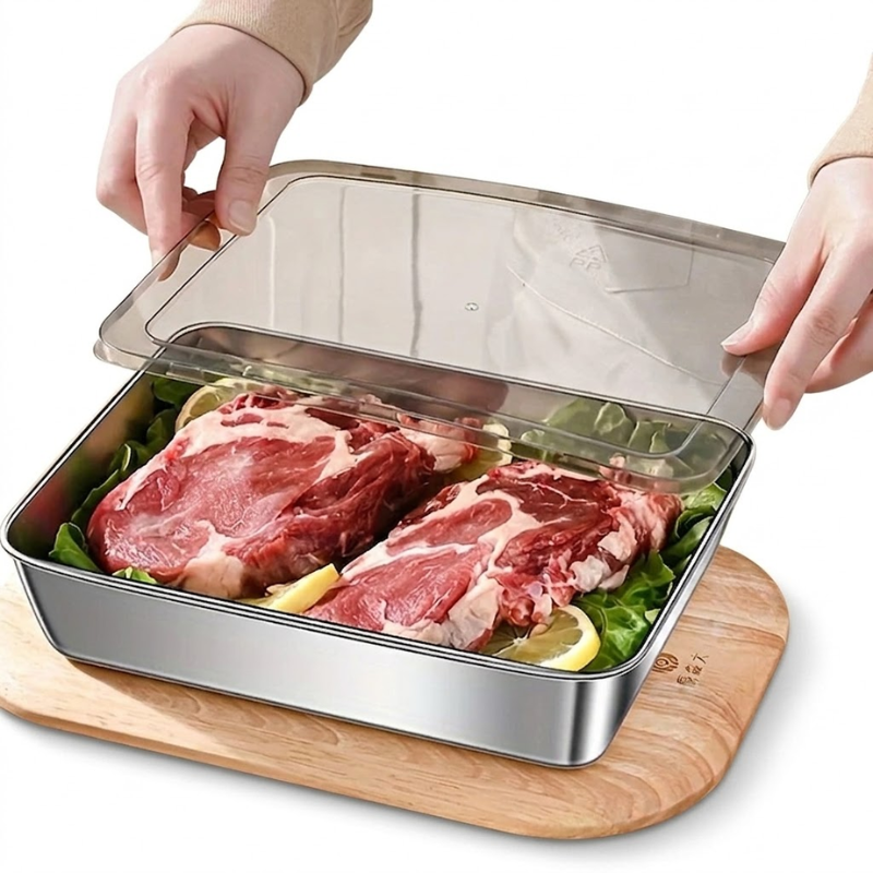 1 Piece Stainless Steel Food Storage Container Rectangle Lunch Box with Lid Kitchen Meal Prep Organizer