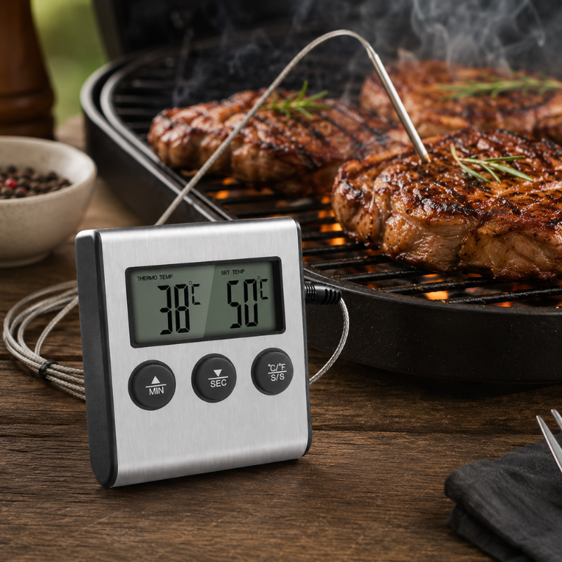Digital Kitchen Thermometer with Stainless Steel Probe for BBQ Grill Oven Meat Cooking