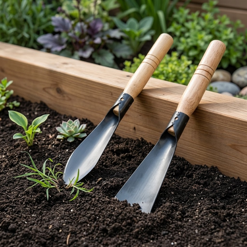 2 Piece Multifunctional Garden Shovel Manganese Steel Weeding Hoe Digging Tool with Wooden Handle