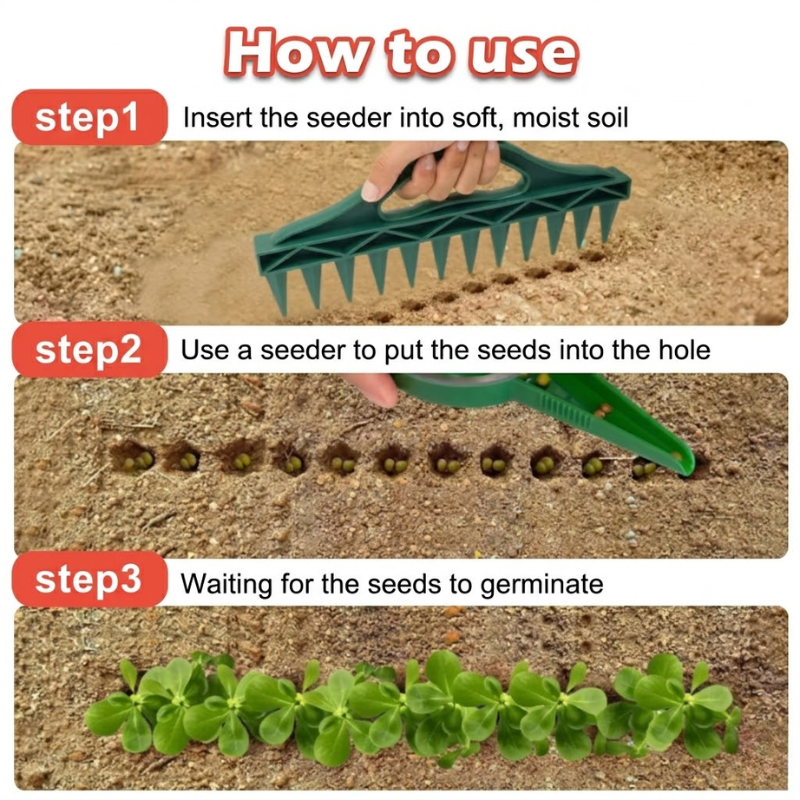 12 Hole Seed Spacer and Seeder Tool Manual Garden Planting Dibber Template