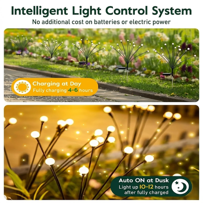 8 LED Solar Firefly Swaying Lights Warm White Outdoor Garden Pathway Decor Light