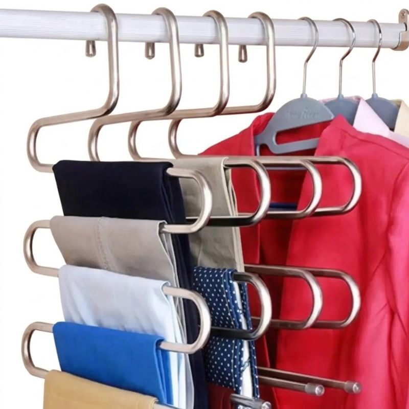 1 Piece 5 Layer Clothes Hanger Non Slip Space Saving Pants Storage Rack Silver
