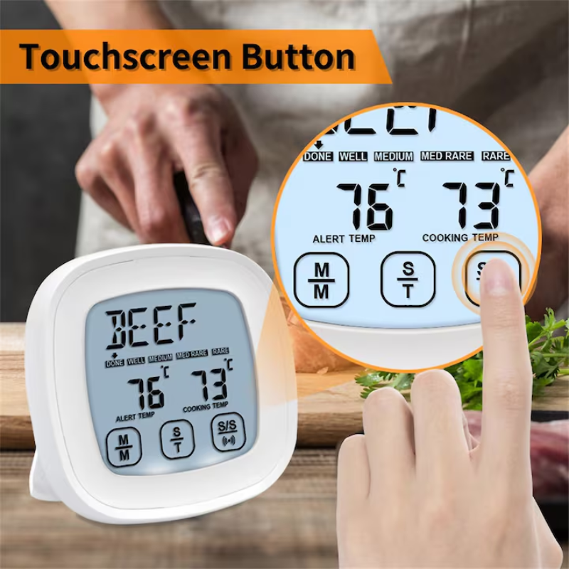 Digital Food Thermometer with Temperature Alert for BBQ Grill Oven and Cooking