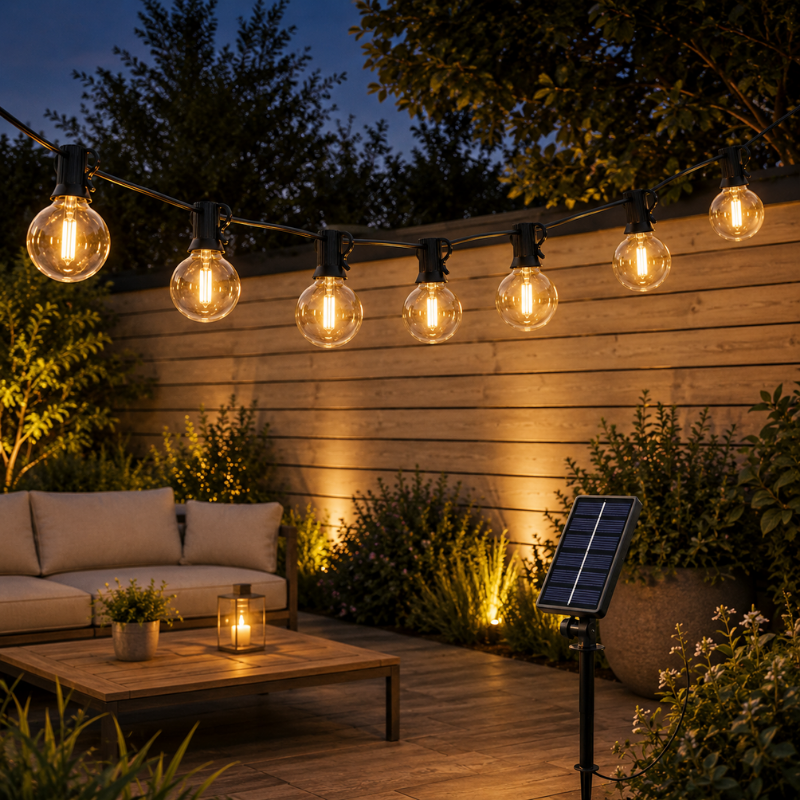 G40 Solar Globe String Lights 33FT 10m 15 Bulb Warm White Outdoor Patio Garden Lights