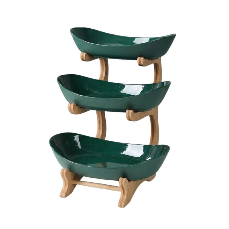 3 Tier Green Fruit Tray Stand Partitioned Serving Plate Snack Dessert Display