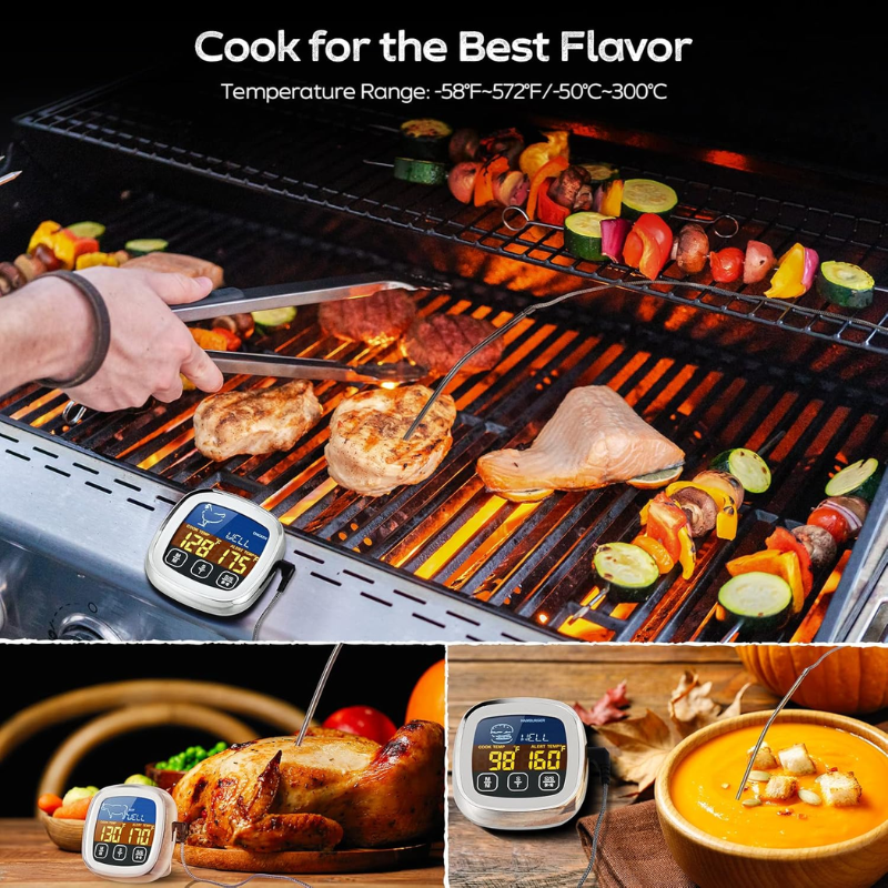 Digital BBQ Meat Thermometer with Stainless Steel Probe and LCD Display for Grill and Oven