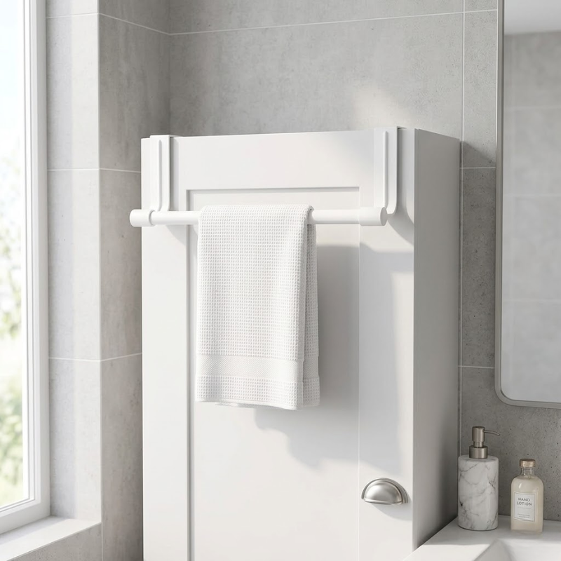 23CM White Over Cabinet Towel Rack Stainless Steel Dishcloth Holder Hanging Rack