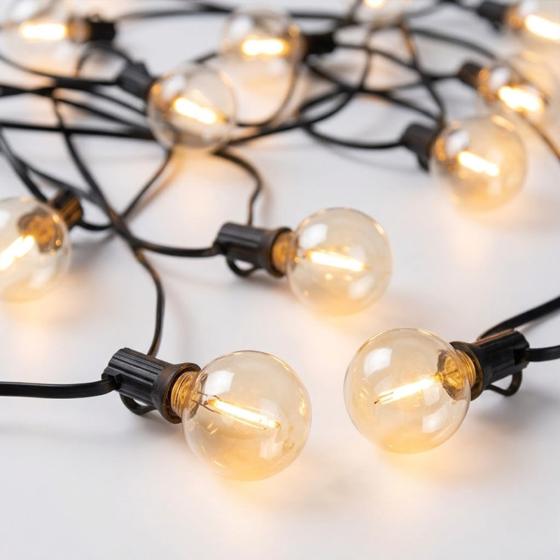 G40 Solar Globe String Lights 33FT 10m 15 Bulb Warm White Outdoor Patio Garden Lights