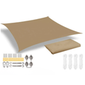Waterproof Sun Shade Sail Sand 4 × 6 m Rectangle Canopy with 24 Piece Mounting Hardware Kit