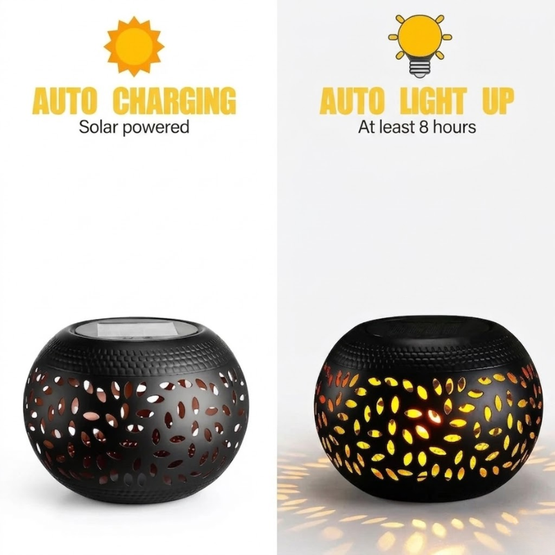 Black Solar Garden Light Decorative Hollow Pattern Outdoor LED Landscape Lamp Waterproof Warm White