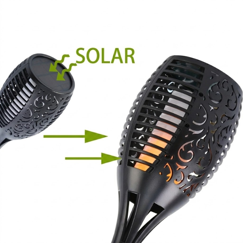 2 Piece Solar Flame Torch Light 12 LED Flickering Waterproof Outdoor Garden Lamps
