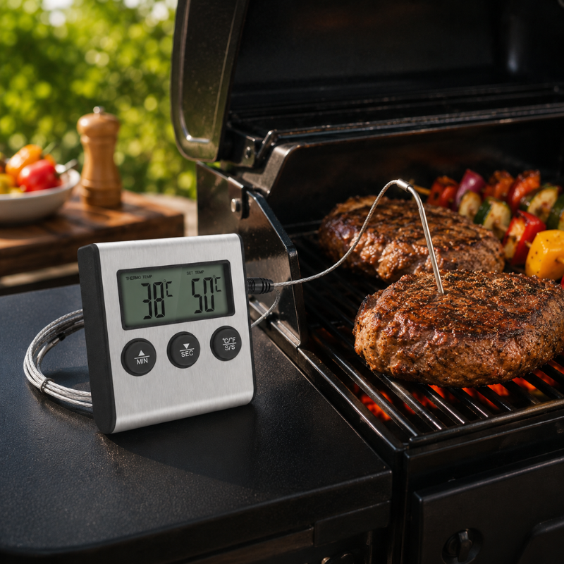 Digital Kitchen Thermometer with Stainless Steel Probe for BBQ Grill Oven Meat Cooking
