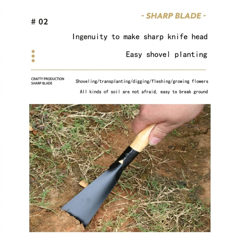 2 Piece Multifunctional Garden Shovel Manganese Steel Weeding Hoe Digging Tool with Wooden Handle